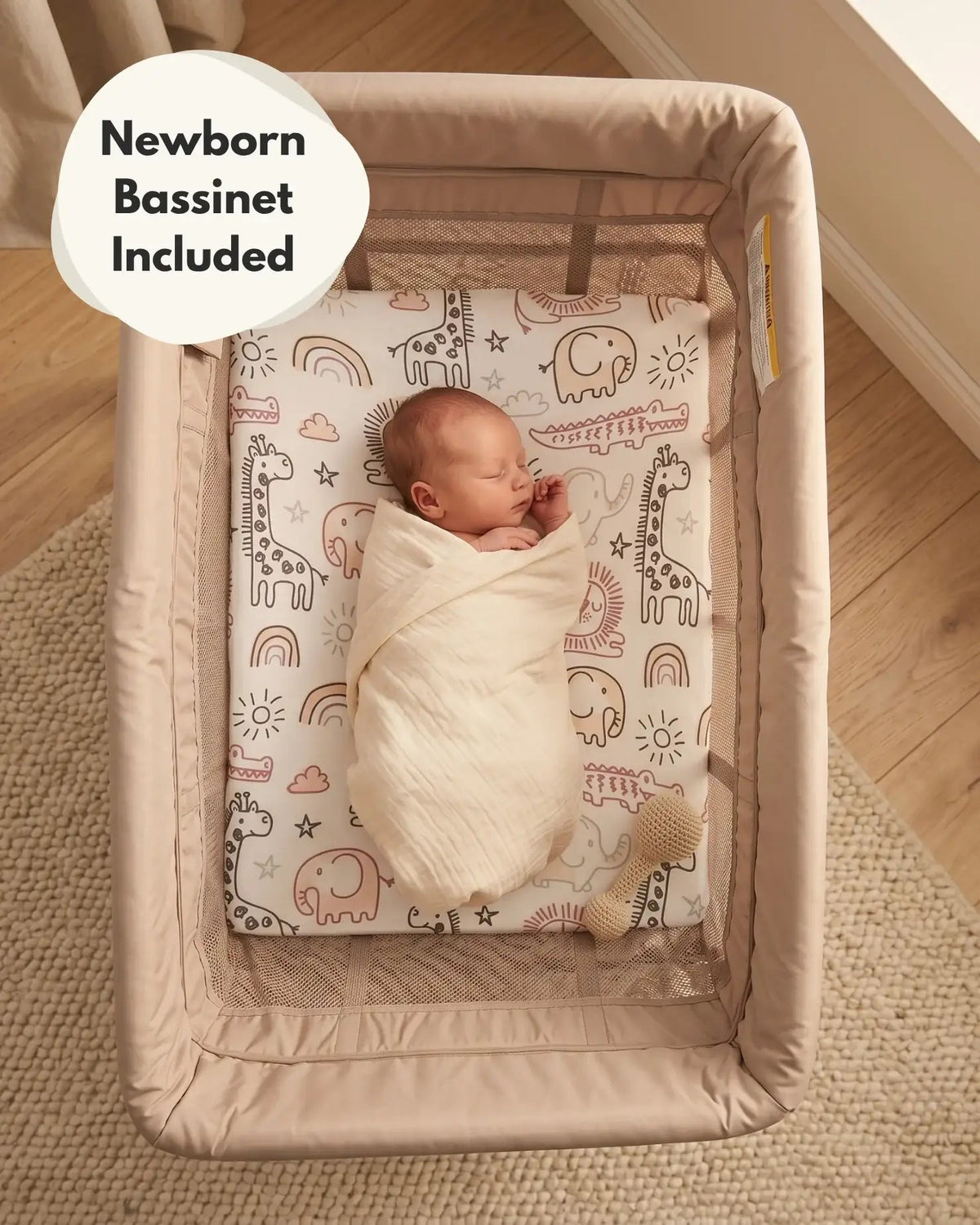 Airpod 3 Travel Cot with Newborn Bassinet – Beige