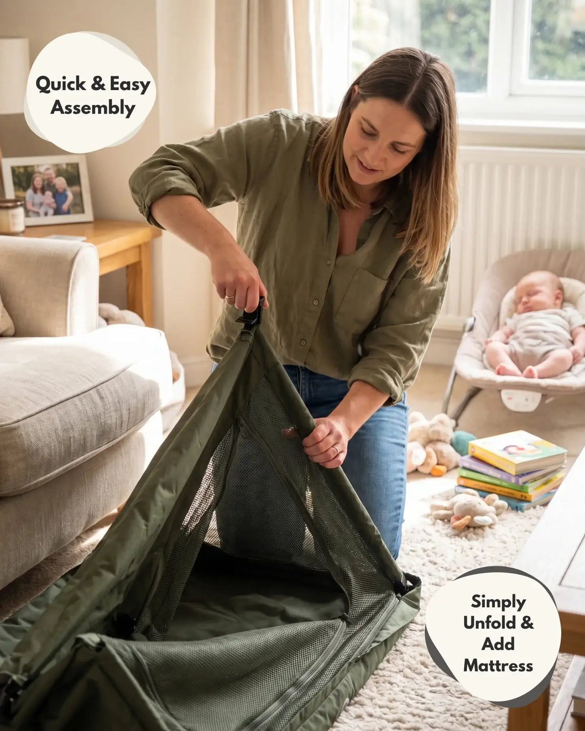 Airpod 3 Travel Cot with Newborn Bassinet – Beige