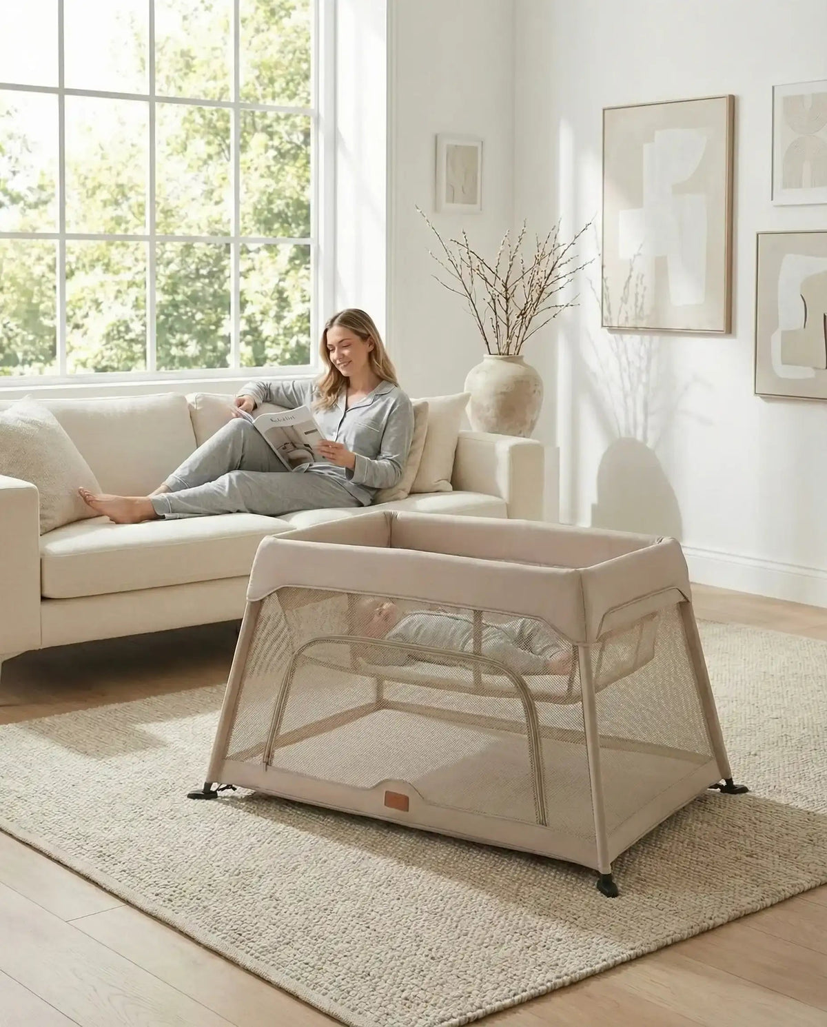 Airpod 3 Travel Cot with Newborn Bassinet – Beige