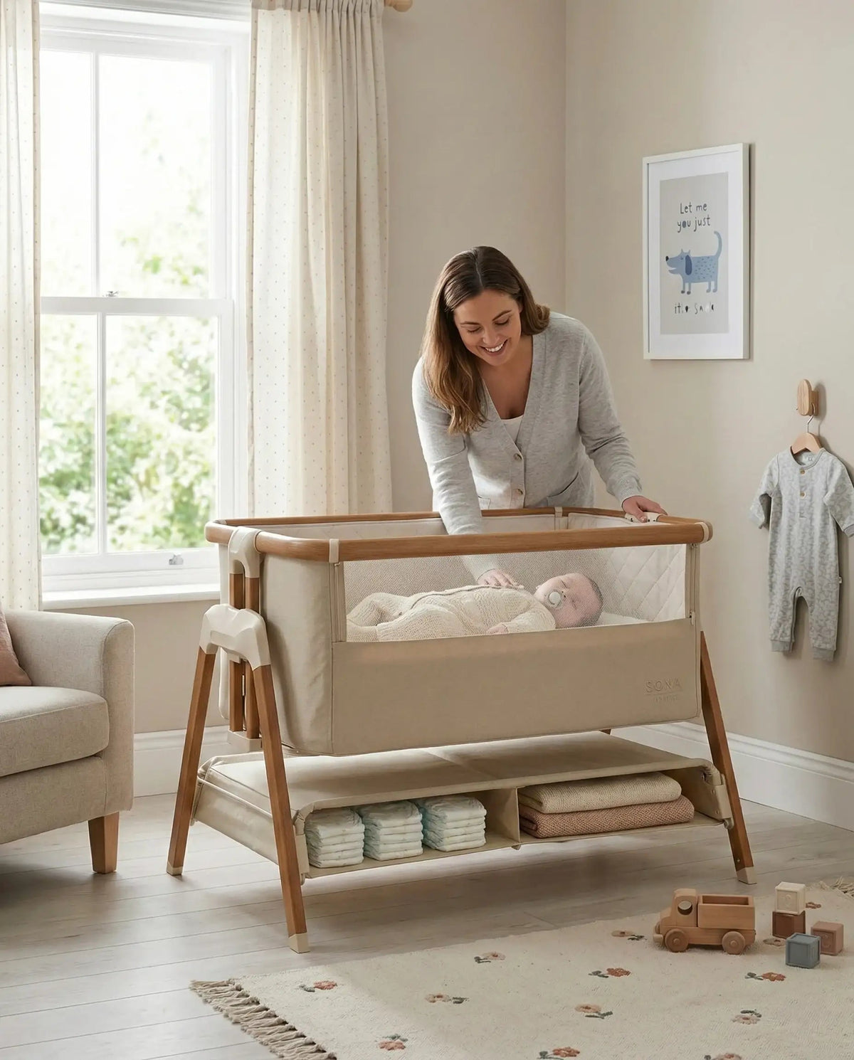Sona Bedside Crib – Beige
