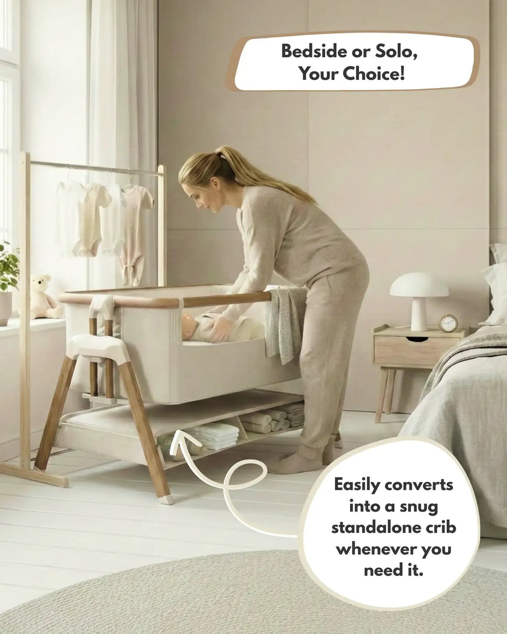Sona Bedside Crib – Beige