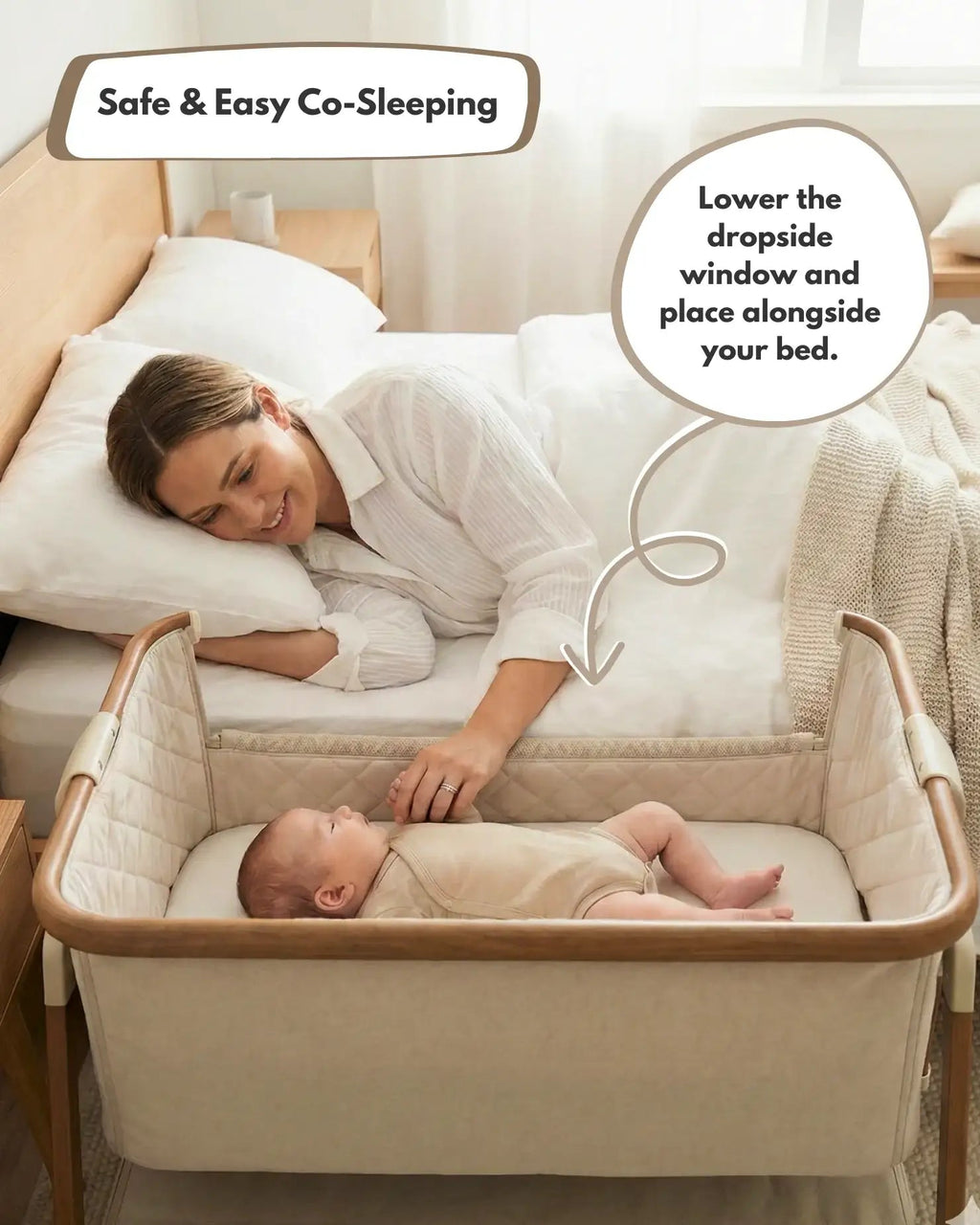 Sona Bedside Crib – Beige