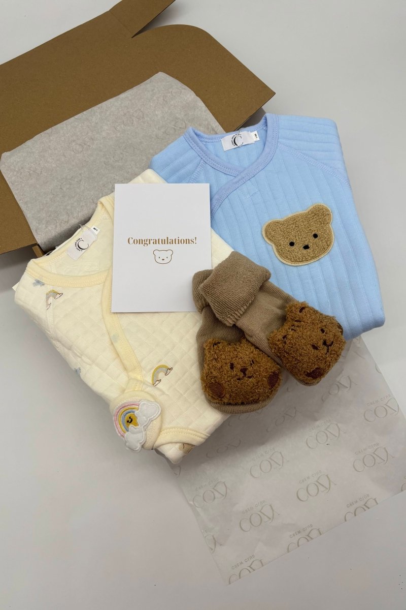 Blue Bouclé Bear Personalised Gift Box