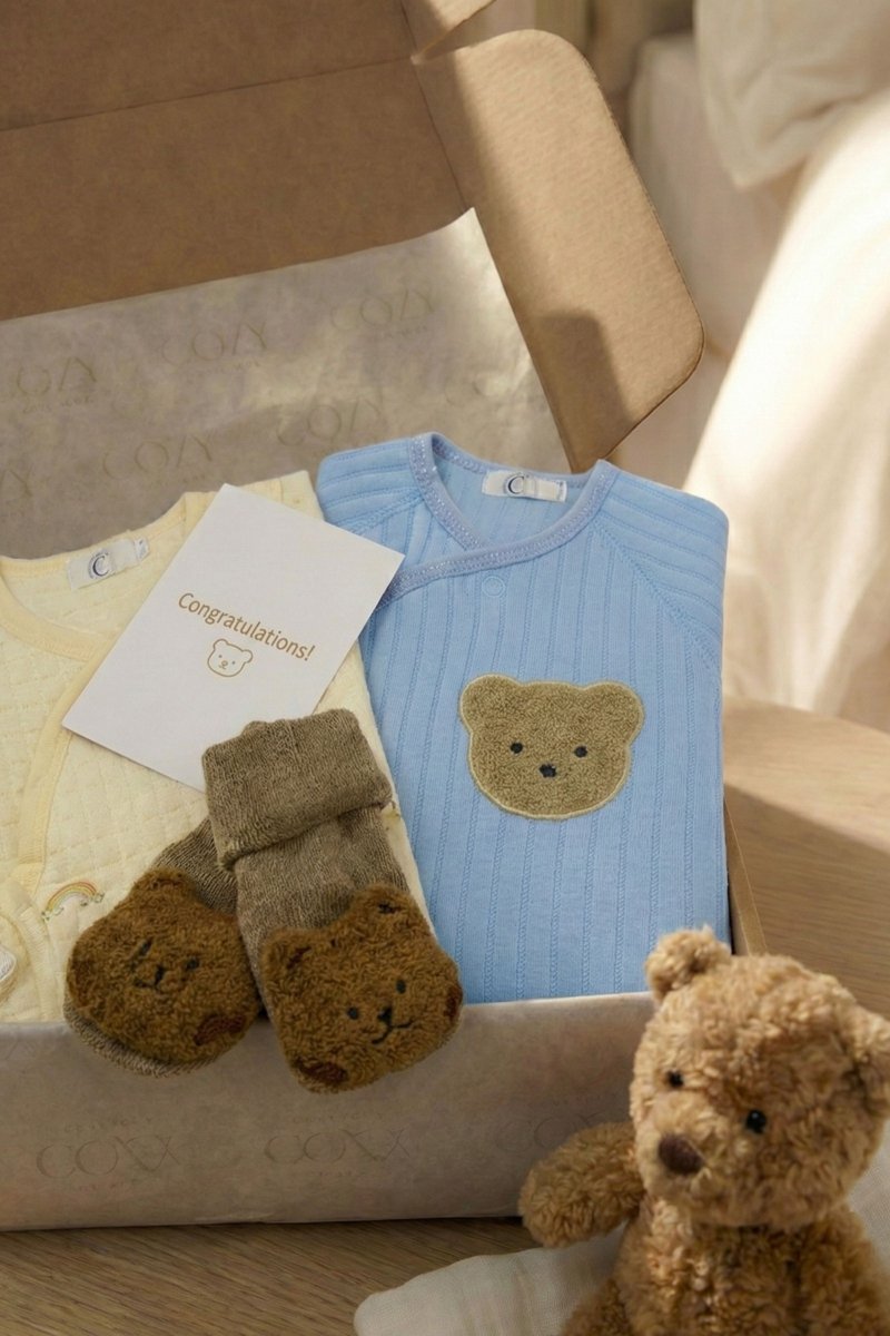 Blue Bouclé Bear Personalised Gift Box